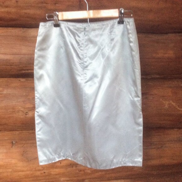 Ralph Lauren Metallic Silver Satin Fairy Beaded Black Label Y2K Skirt Size 8 - Picture 2 of 4